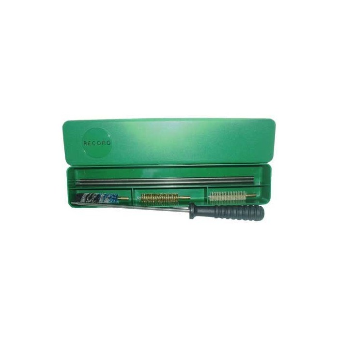 Boite de nettoyage pour sarbacane. Baguette en m̩tal, poign̩e tournante, ̩couvillons femmelles: laine, soie et acier.